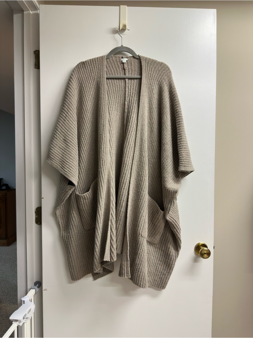 aerie Open-Front Knit Poncho Cardigan - Taupe